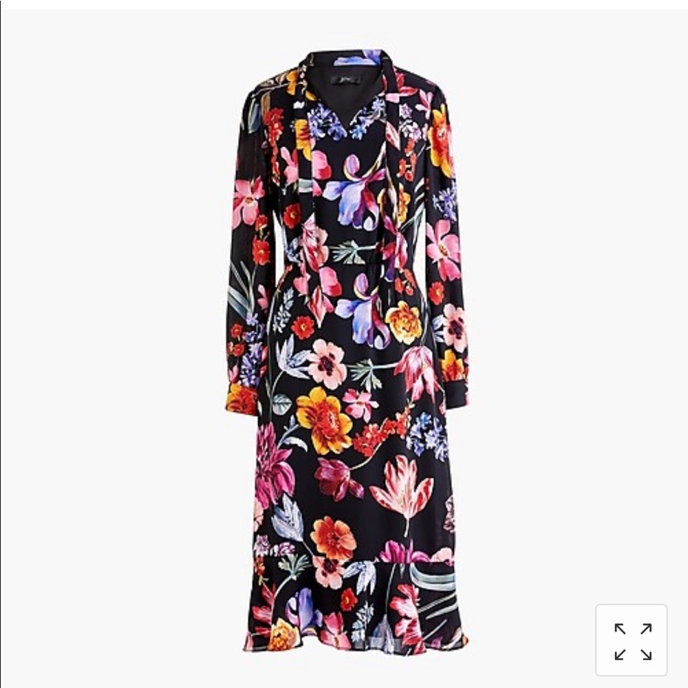 Tie-neck midi dress in midnight Dutch floral - Picture 1 of 8